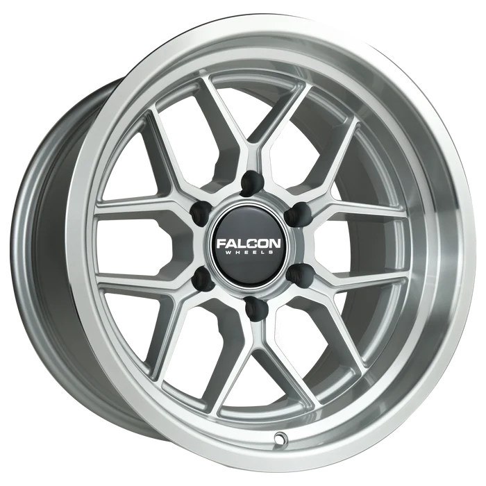 17x9 Falcon Wheels TX1 Apollo Silver W/Full Machined Face Wheel 6x5.5 Bolt Pattern -25mm Offset