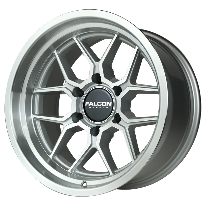 17x9 Falcon Wheels TX1 Apollo Silver W/Full Machined Face Wheel 6x5.5 Bolt Pattern -25mm Offset