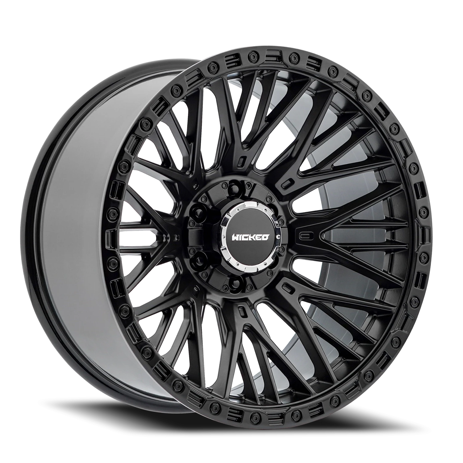 20x10 Wicked Off-Road W827 Satin Black W/Gloss Lip Wheel 6x5.5 Bolt Pattern -18mm Offset