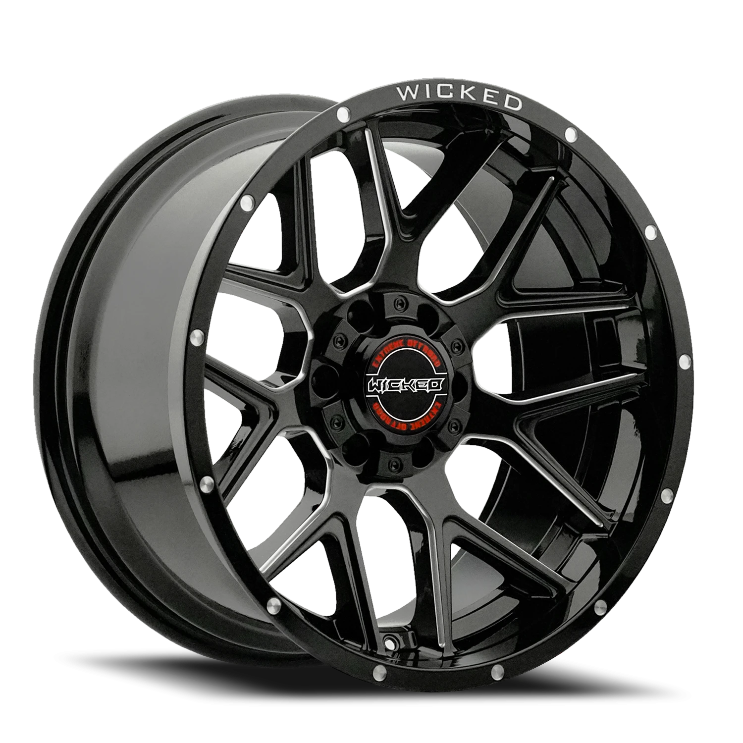 22x10 Wicked Off-Road W903 Gloss Black Milled Wheel 6x5.5 Bolt Pattern -19mm Offset