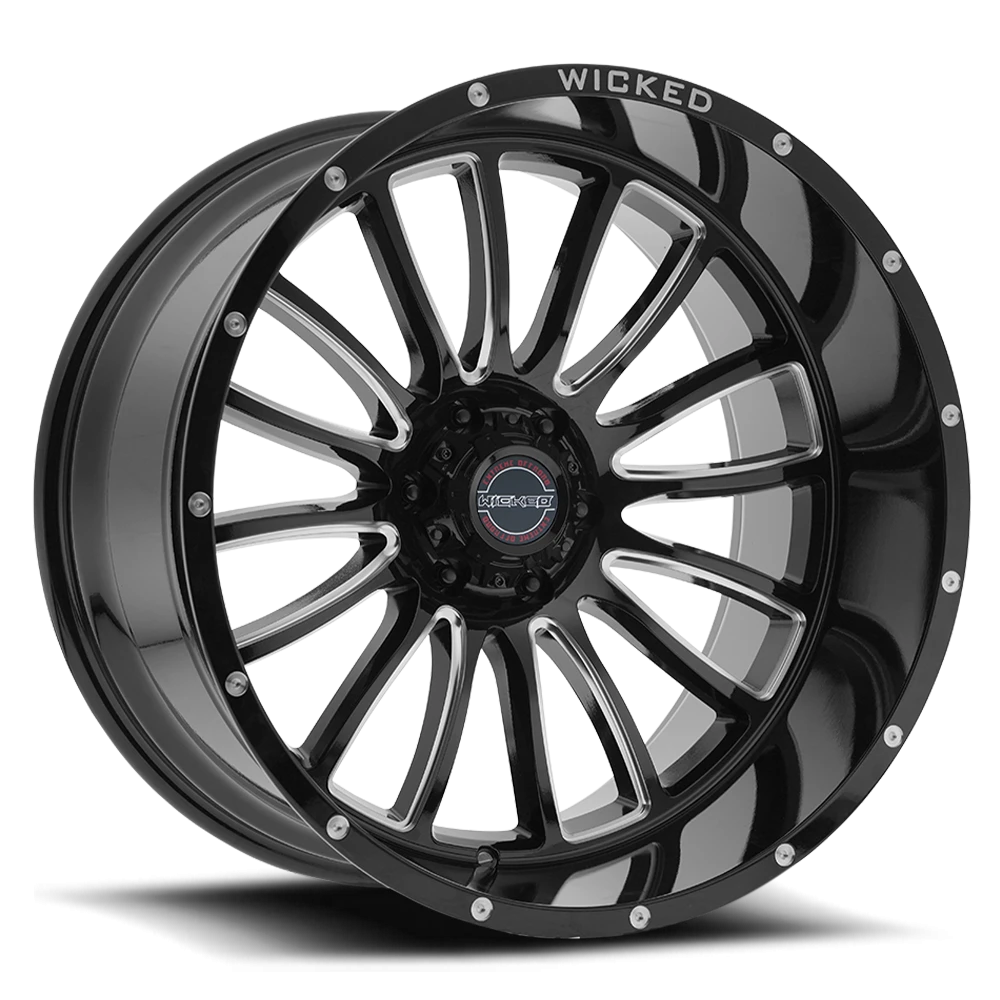 20x10 Wicked Off-Road W908 Gloss Black Milled Rivets Wheel 6x5.5 Bolt Pattern -12mm Offset