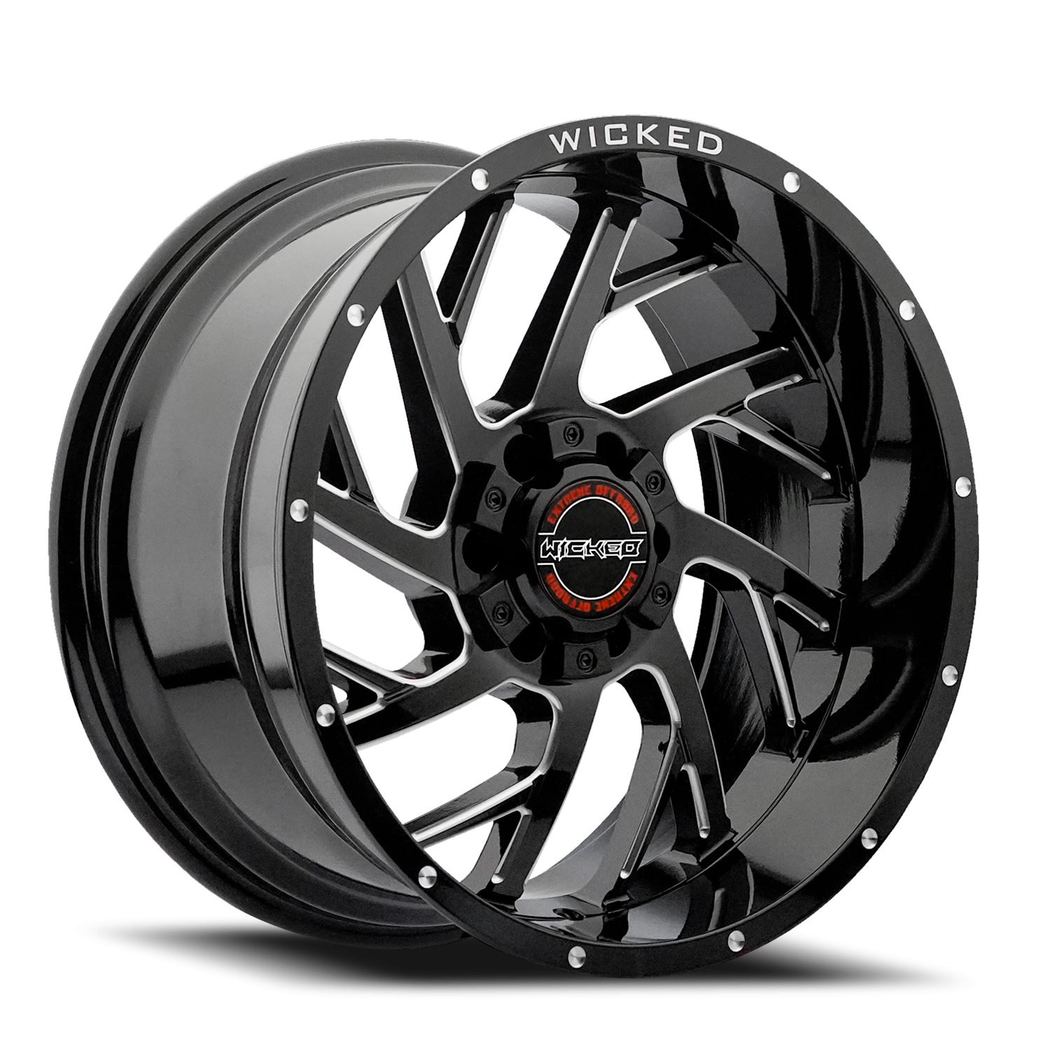 20x10 Wicked Off-Road W930 Gloss Black Milled Wheel 6x5.5 Bolt Pattern -19mm Offset