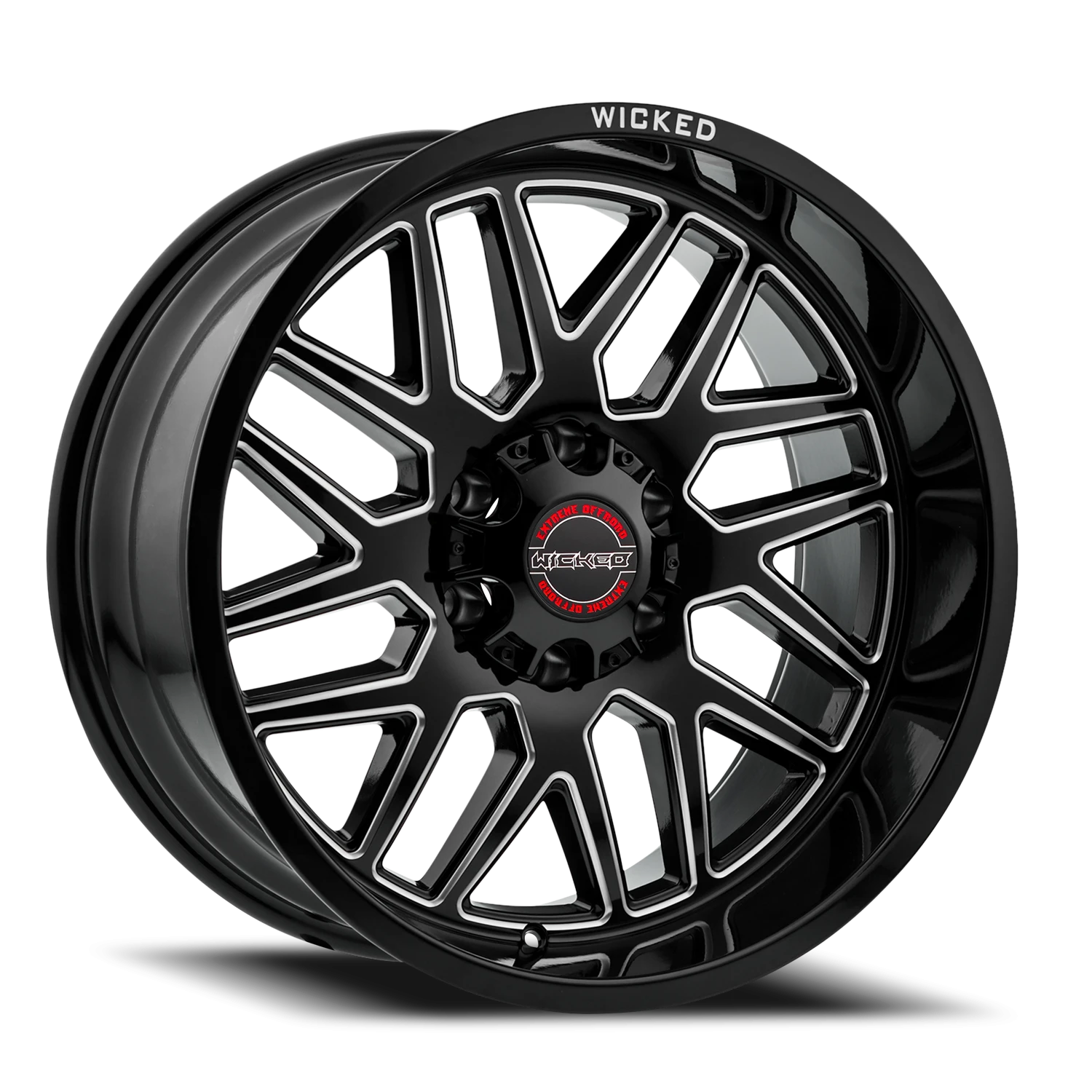 20x10 Wicked Off-Road W939 Gloss Black Milled Window Wheel 6x5.5 Bolt Pattern -19mm Offset