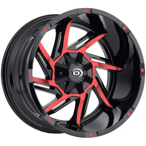20x12 Vision 422 Prowler Blk Machine W/Red Wheel 5x4.5 Bolt Pattern -51mm Offset