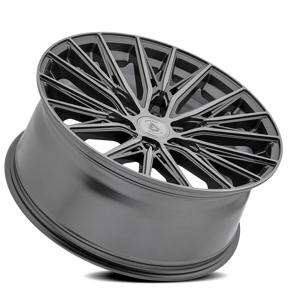 22x9.5 Arena A124 Finesse Gun Metal Brush Wheel 6x5.5 Bolt Pattern +25mm Offset