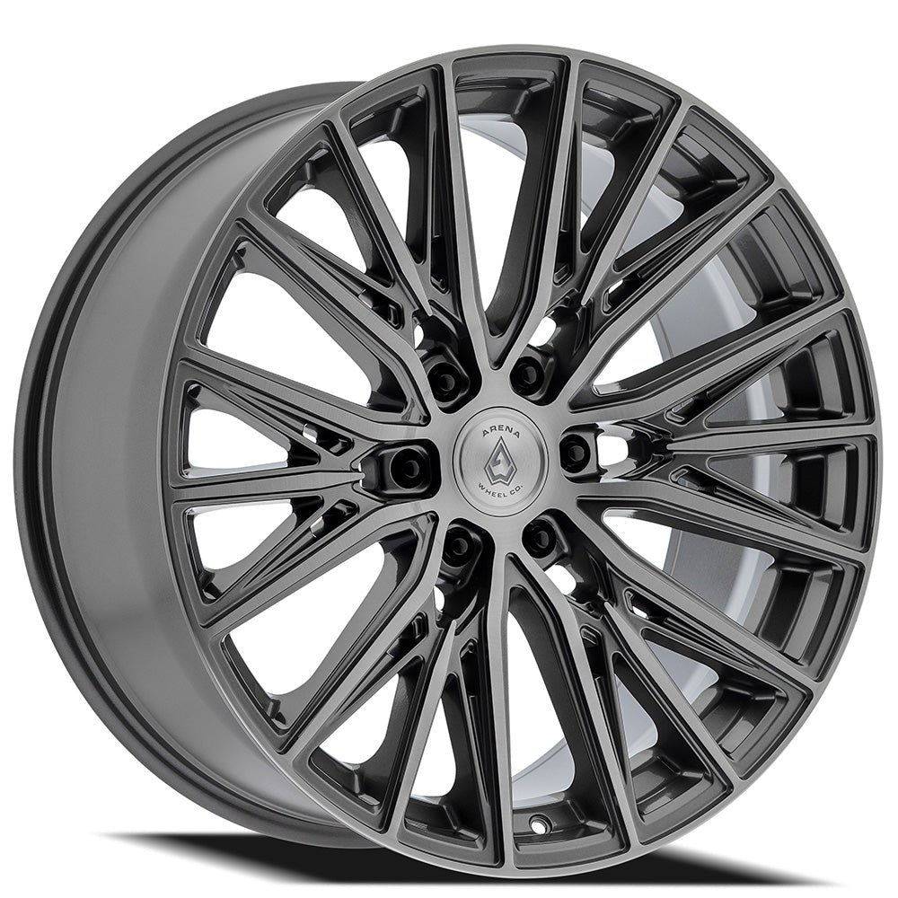 22x9.5 Arena A124 Finesse Gun Metal Brush Wheel 6x5.5 Bolt Pattern +25mm Offset