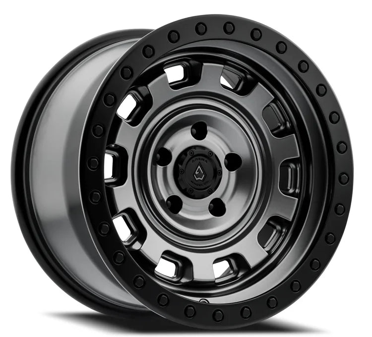 17x9 arena wheel a112 gunner satin gun metal center satin black lip wheel 6x5.5 bolt pattern 12mm offset