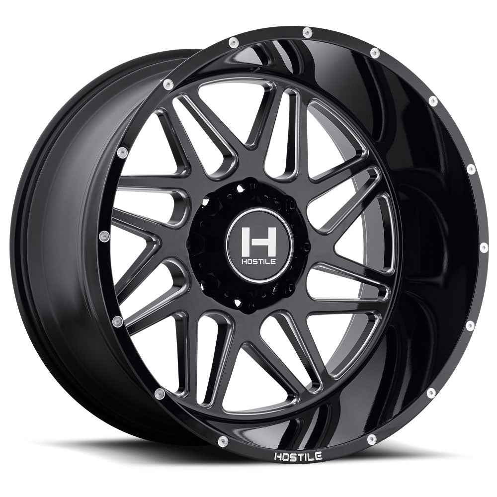 24x14 Hostile Sprocket H108 Black Milled Wheel 6x5.5 Bolt Pattern -76mm Offset