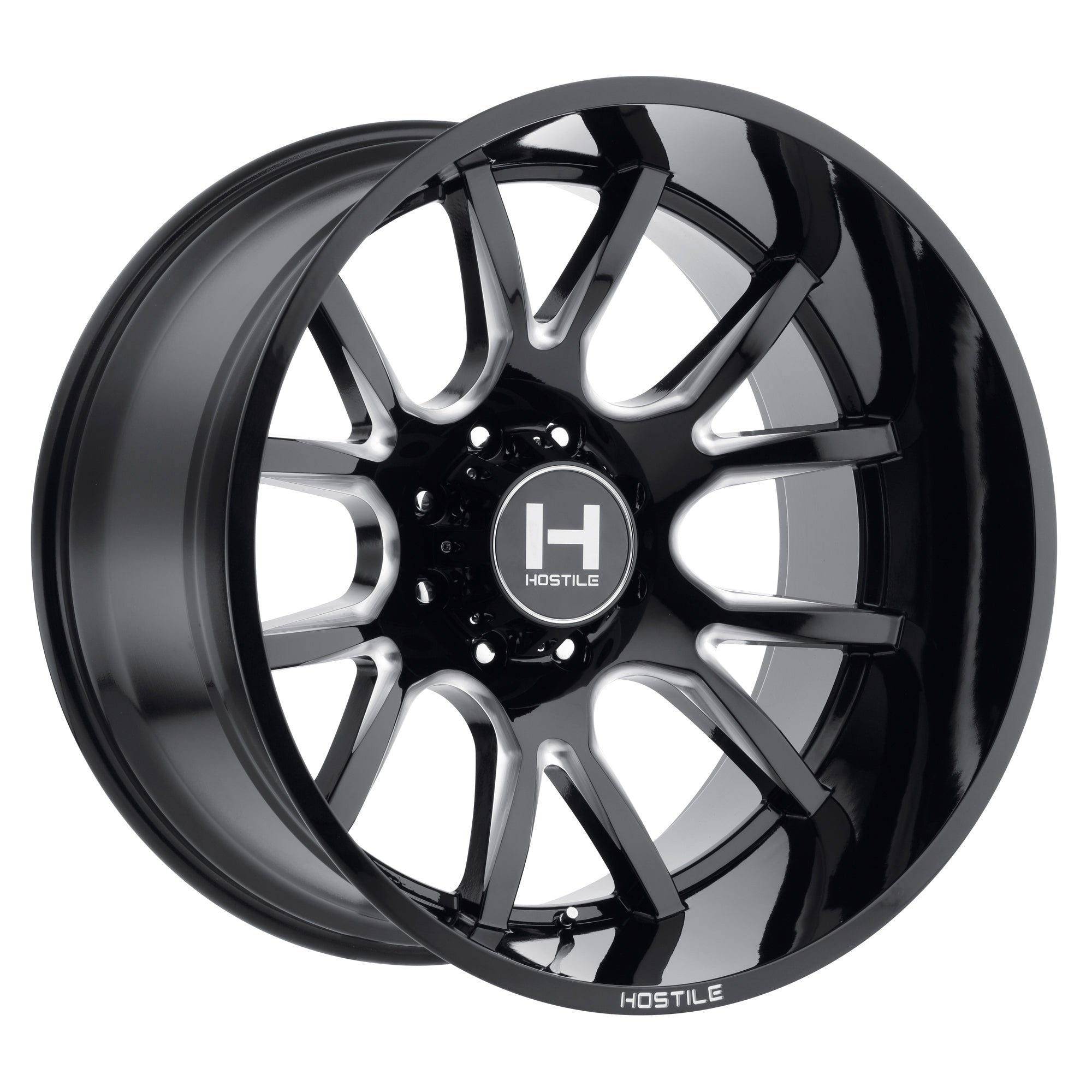 22x12 Hostile H113 Rage Gloss Black Milled 6x5.5 Bolt Pattern -44mm Offset