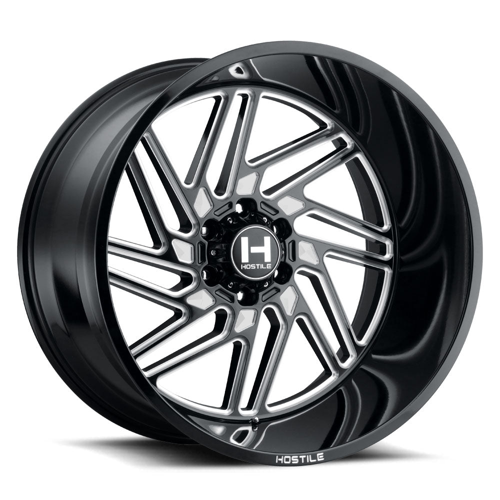 20x9 Hostile H116 Jigsaw Gloss Black Milled 6x5.5 Bolt Pattern 12mm Offset