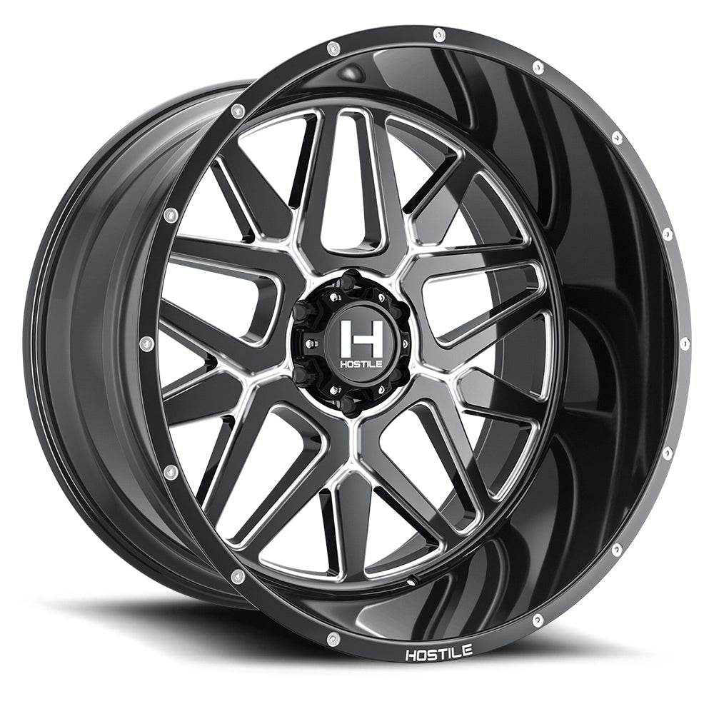 24x14 Hostile H128 Diablo Black Milled Wheel 6x5.5 Bolt Pattern -76mm Offset