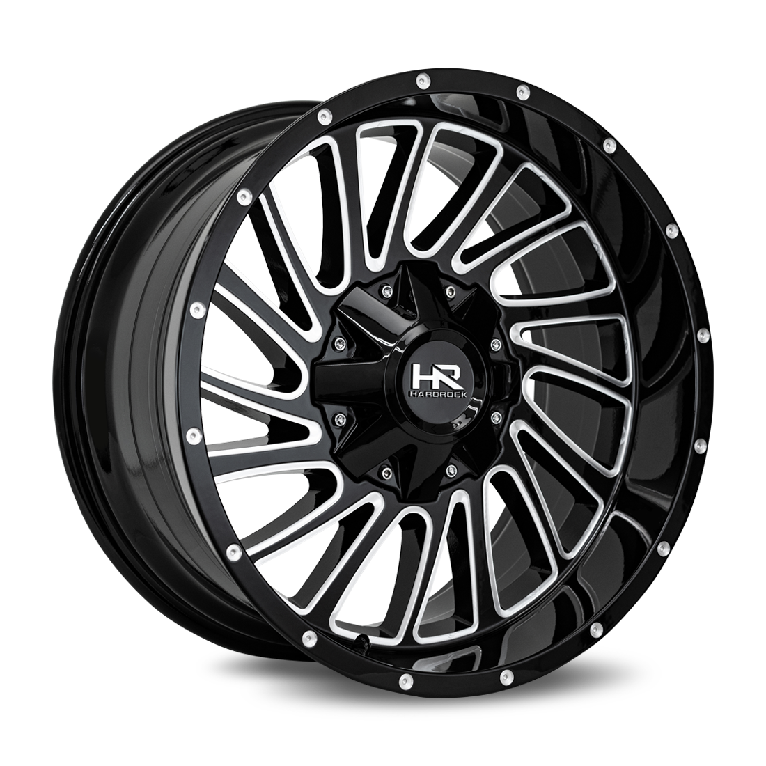 20x10 Hardrock H708 Overdrive Blk Milled Wheel 6x5.5 Bolt Pattern -19mm Offset