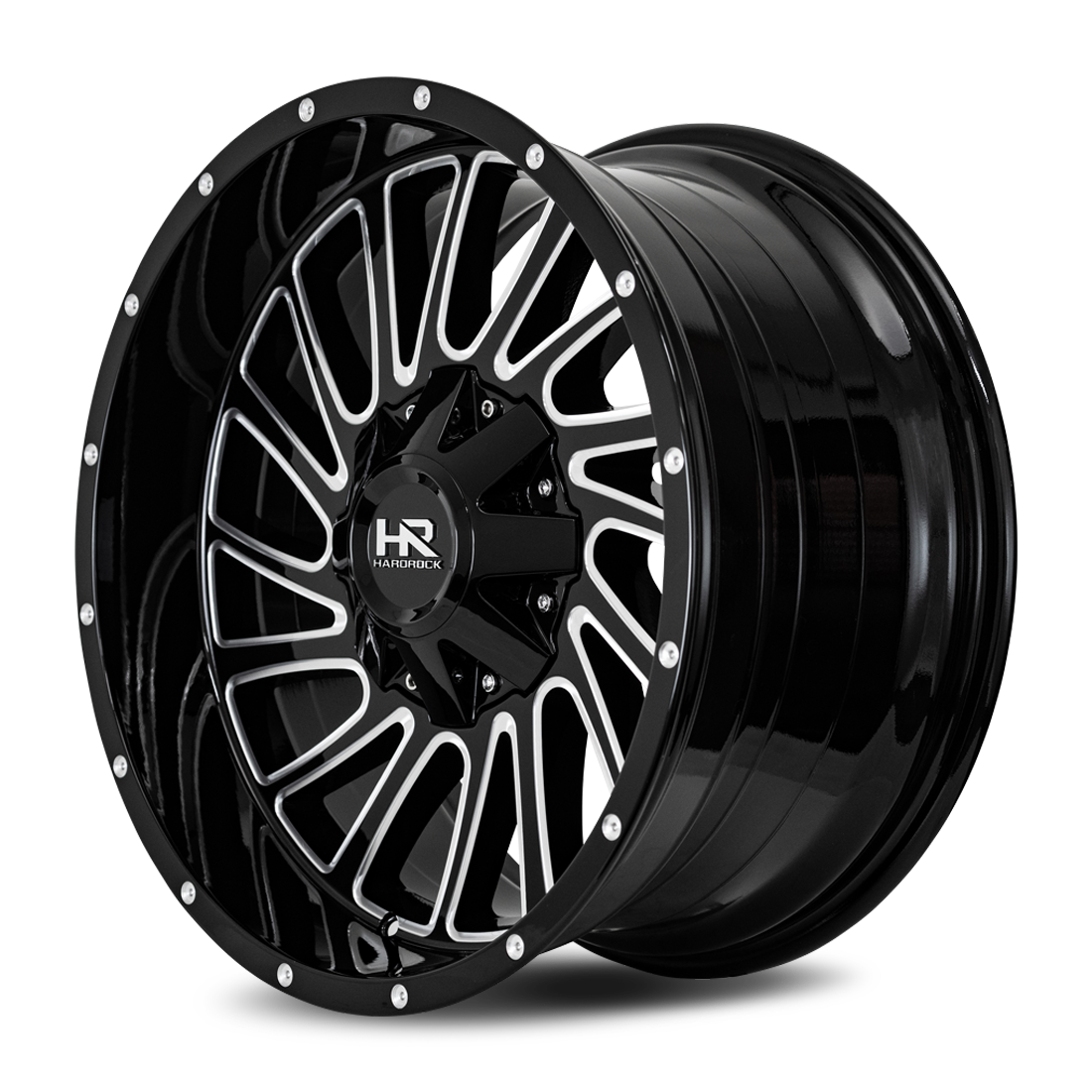 20x12 Hardrock H708 Overdrive Blk Milled Wheel 6x5.5 Bolt Pattern -51mm Offset