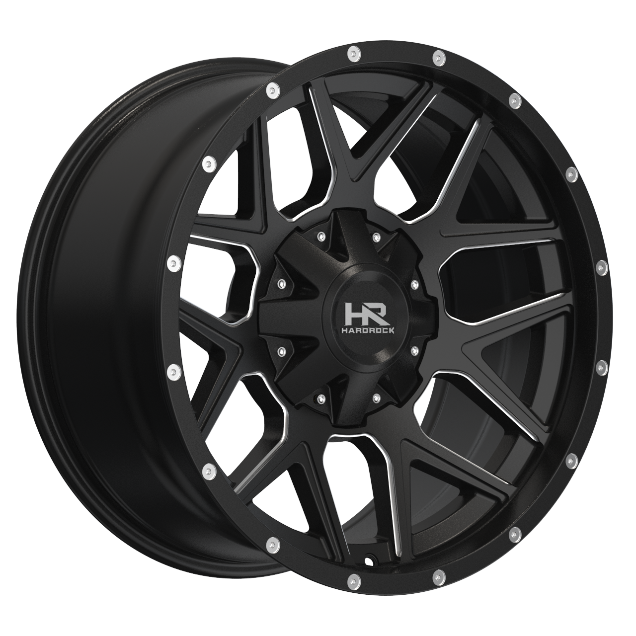 20x10 Hardrock H716 Rugged Blk Milled Wheel 6x5.5 Bolt Pattern -19mm Offset