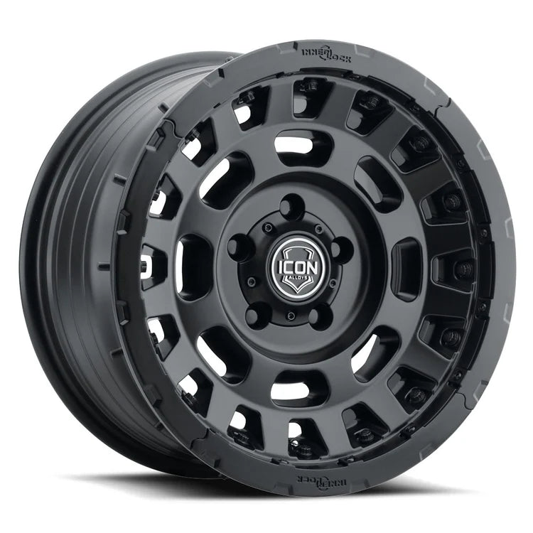 17x8.5 Icon Alloys Hammer Pro Satin Black Wheel 6x5.5 Bolt Pattern 25mm Offset
