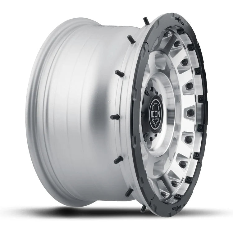 17x8.5 Icon Alloys Hammer Pro Silver Machined Wheel 6x5.5 Bolt Pattern 25mm Offset