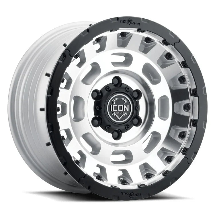 17x8.5 Icon Alloys Hammer Pro Silver Machined Wheel 6x5.5 Bolt Pattern 25mm Offset