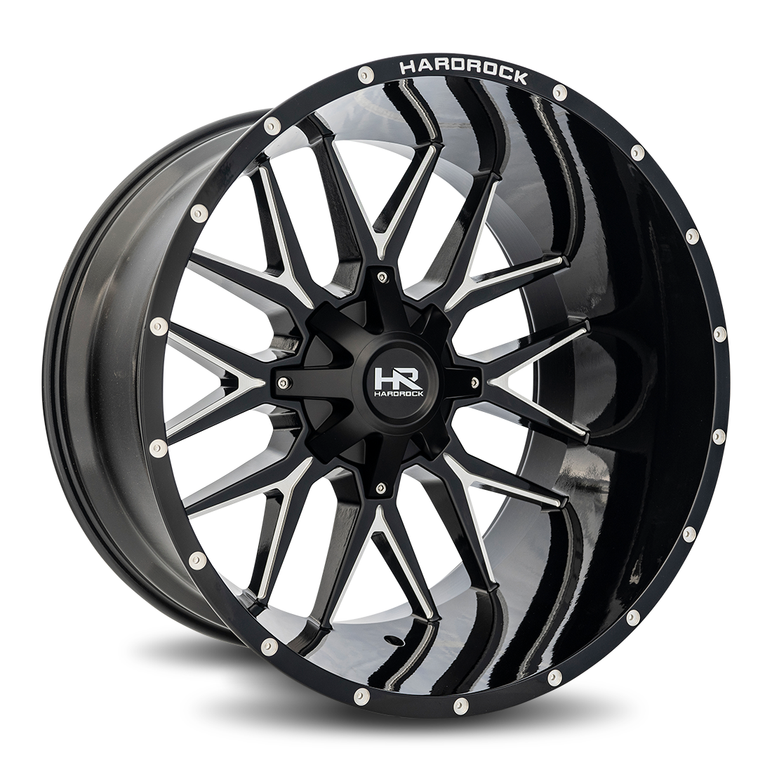 24x14 Hardrock H700 Affliction Blk Milled Wheel 6x5.5 Bolt Pattern -76mm Offset