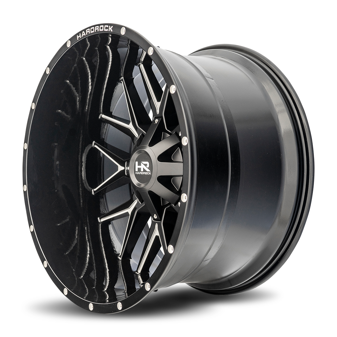 24x14 Hardrock H700 Affliction Blk Milled Wheel 6x5.5 Bolt Pattern -76mm Offset