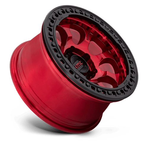 17x9 kmc km237 riot candy red w satin black ring beadlock wheel 6x5.5 bolt pattern 38mm offset