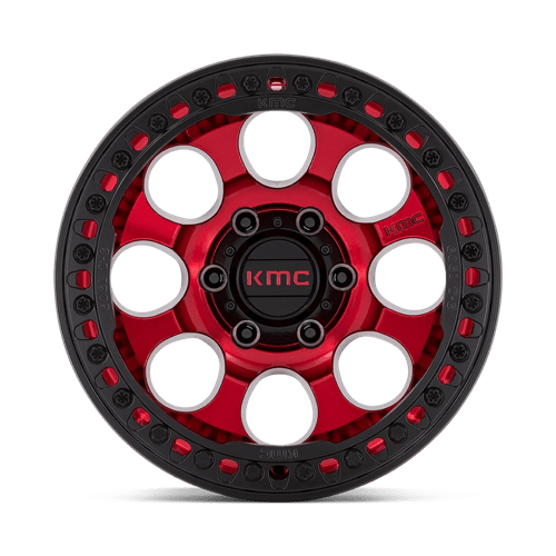 17x9 kmc km237 riot candy red w satin black ring beadlock wheel 6x5.5 bolt pattern 38mm offset