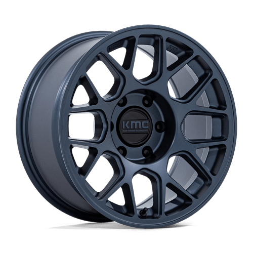 17x8 5 kmc km730 hatchet metallic blue wheel 6x5.5 bolt pattern 10mm offset