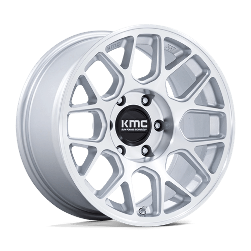 17x8 5 kmc km730 hatchet gloss silver w machined face wheel 6x5.5 bolt pattern 25mm offset