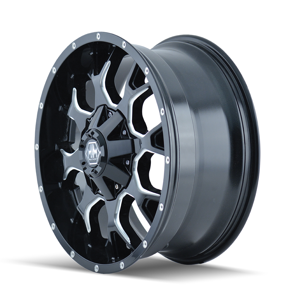 18x9 mayhem warrior gloss black milled wheel 6x5.5 bolt pattern 12mm offset