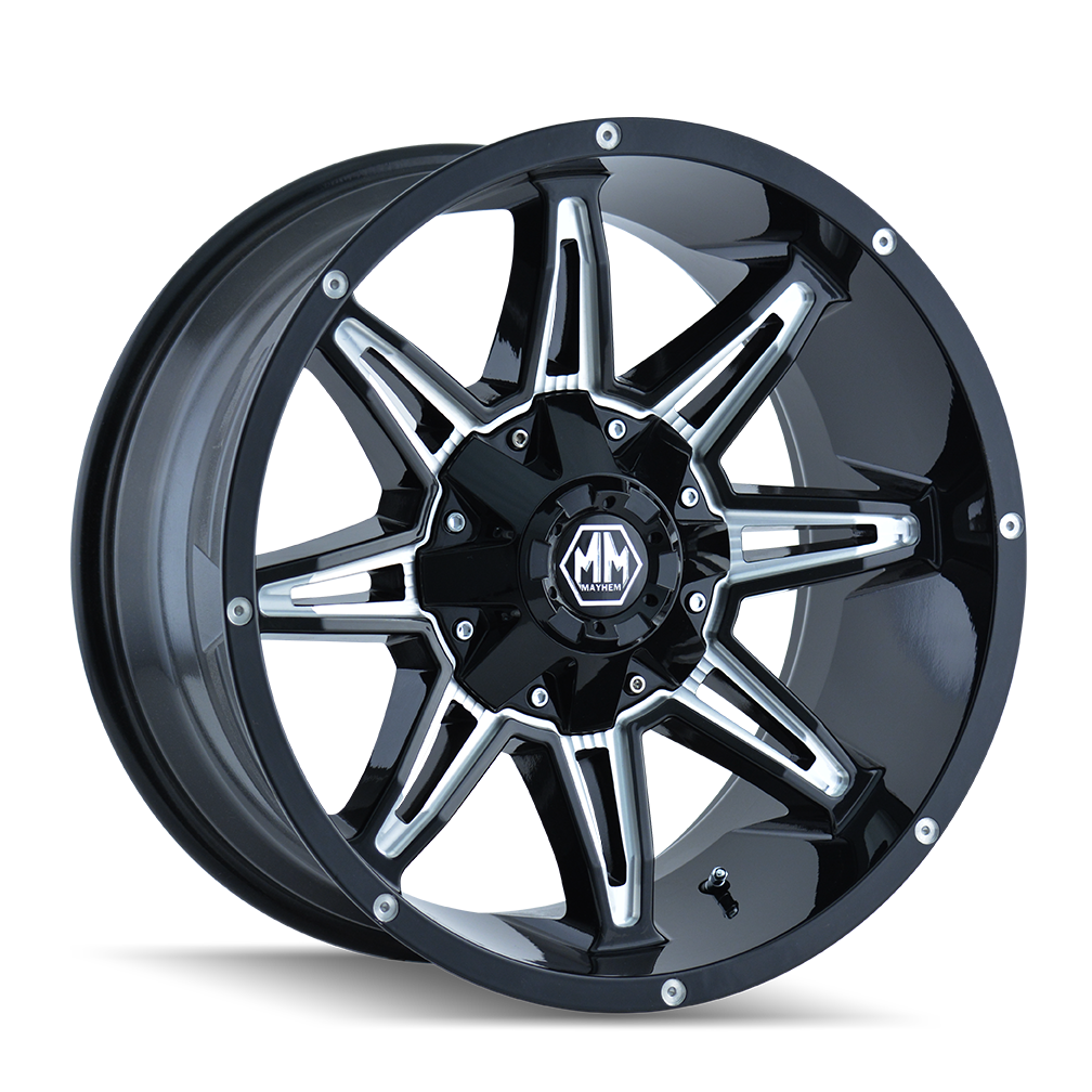 20x9 mayhem rampage gloss black milled wheel 6x5.5 bolt pattern 11mm offset