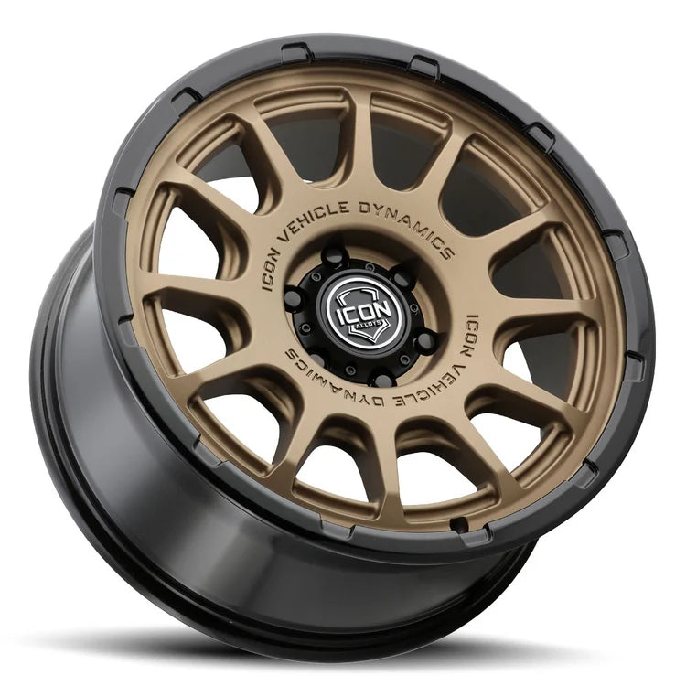 17x8.5 Icon Alloys Rancho Satin Bronze W/Gloss Black Lip Wheel 6x5.5 Bolt Pattern 25mm Offset