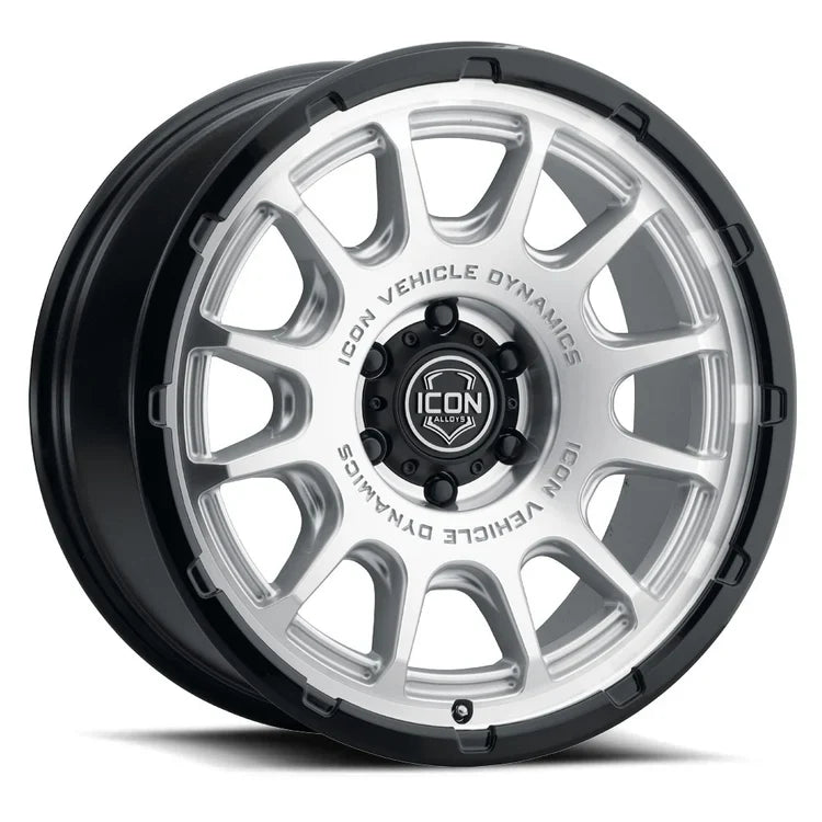 17x8.5 Icon Alloys Rancho Silver Machined W/Gloss Black Lip Wheel 6x5.5 Bolt Pattern 25mm Offset