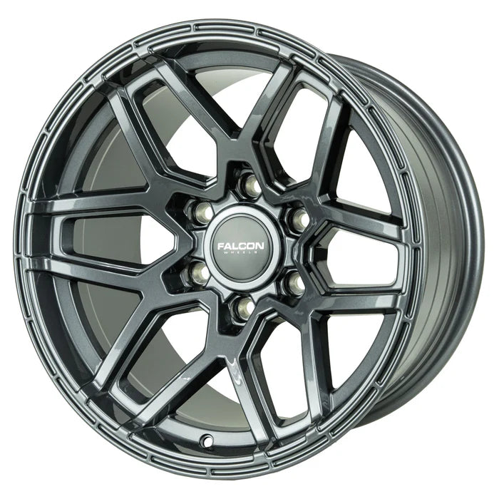 17x9 Falcon Wheels T9 Atlas Full Glossy Gunmetal Wheel 6x5.5 Bolt Pattern -15mm Offset