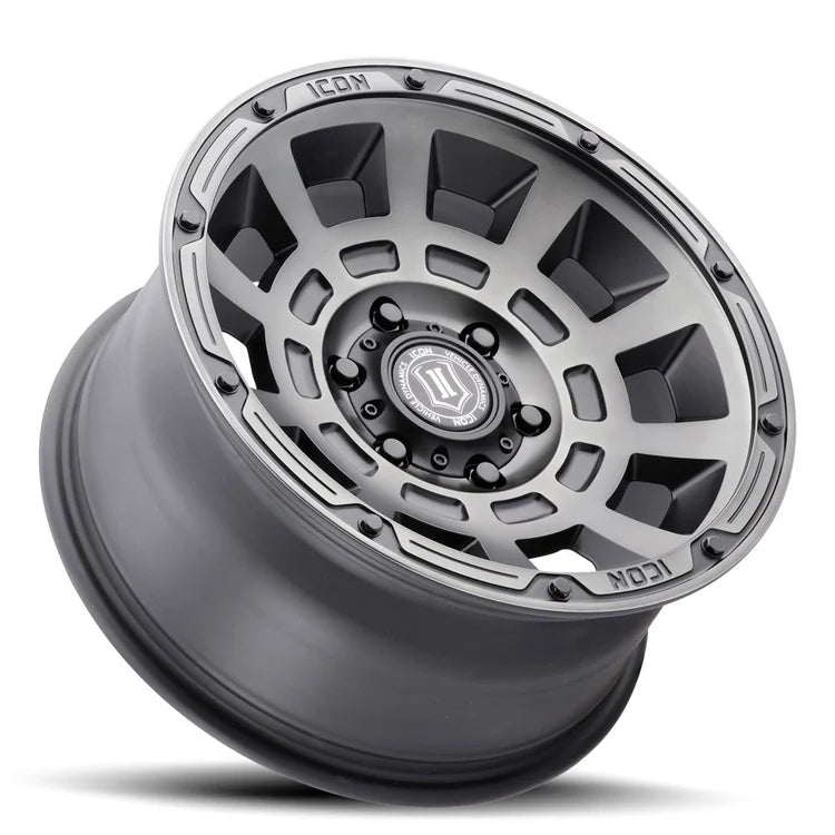 17x8.5 Icon Alloys Thrust Smoked Satin Black Wheel 6x5.5 Bolt Pattern 0mm Offset