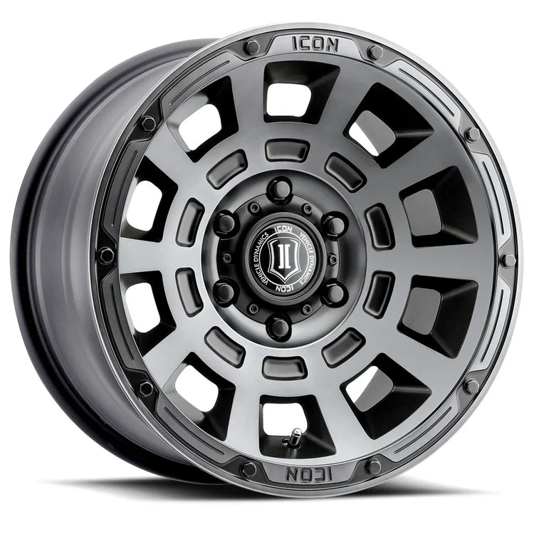 17x8.5 Icon Alloys Thrust Smoked Satin Black Wheel 6x5.5 Bolt Pattern 25mm Offset
