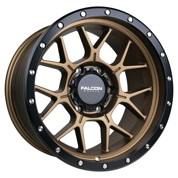 17x9 Falcon Wheels TX Titan Matte Bronze W/Matte Black Ring Wheel 6x5.5 Bolt Pattern -12mm Offset