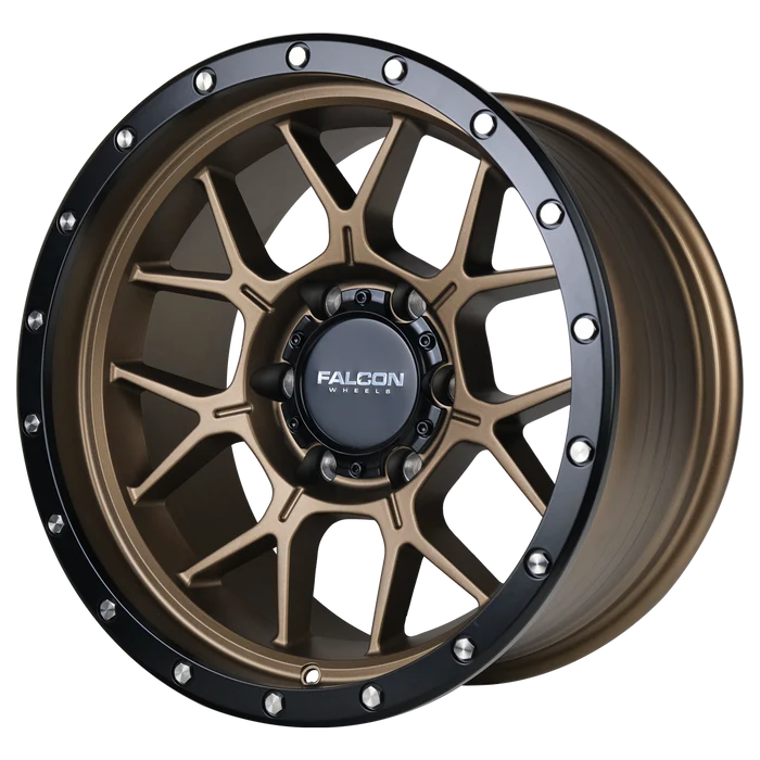17x9 Falcon Wheels TX Titan Matte Bronze W/Matte Black Ring Wheel 6x5.5 Bolt Pattern -12mm Offset