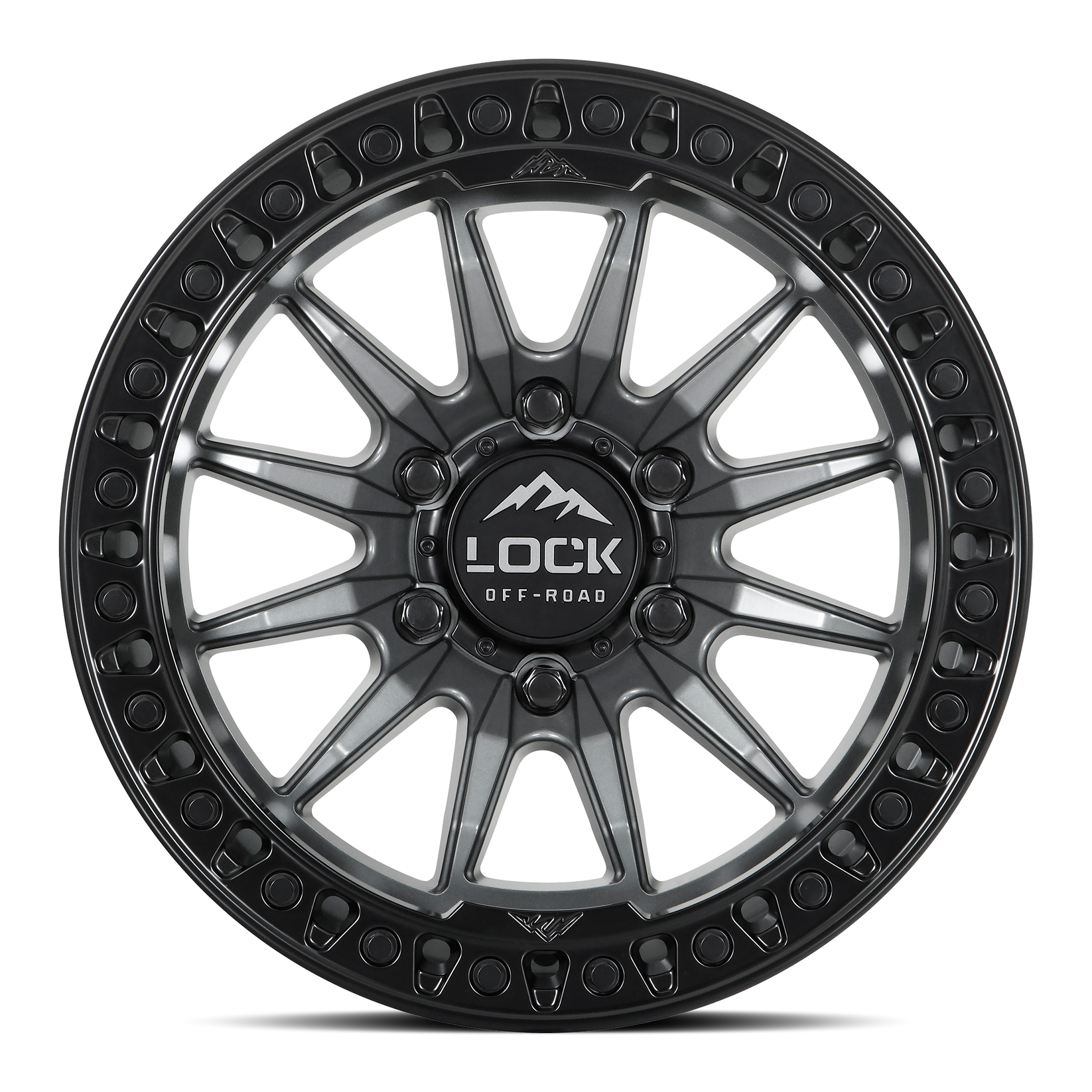 20x9 lock off-road trail matte grey w matte black ring wheel 6x5.5 bolt pattern 1mm offset