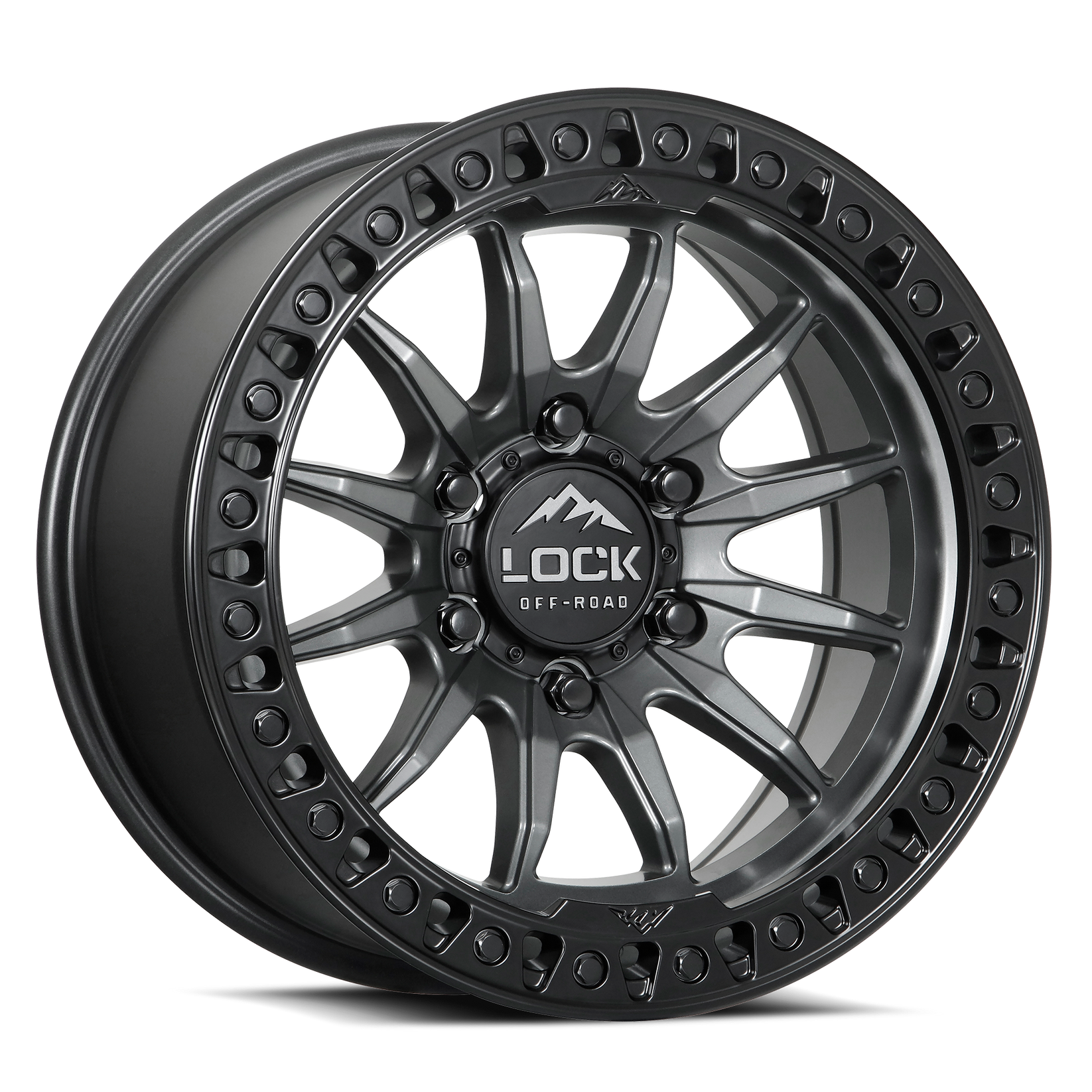 20x9 lock off-road trail matte grey w matte black ring wheel 6x5.5 bolt pattern 1mm offset