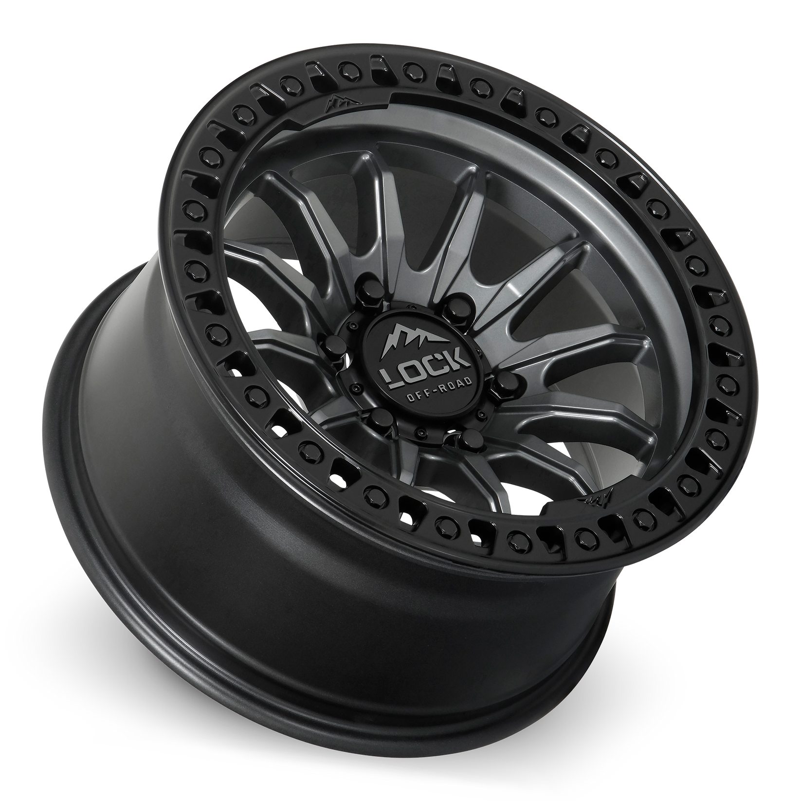 17x9 lock off-road trail matte grey w matte black ring wheel 6x5.5 bolt pattern 12mm offset