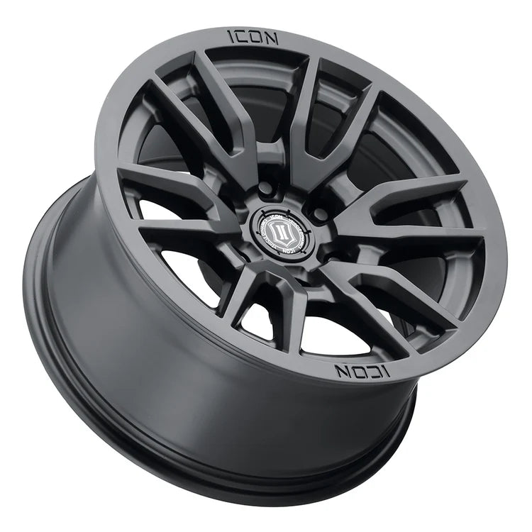 17x8.5 Icon Alloys Vector 6 Satin Black Wheel 6x5.5 Bolt Pattern 25mm Offset