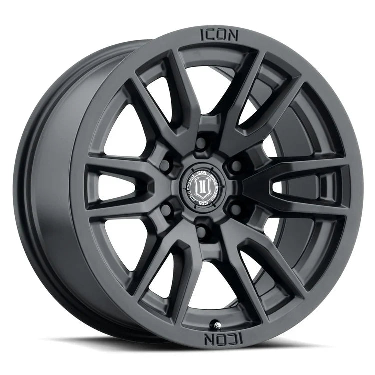 17x8.5 Icon Alloys Vector 6 Satin Black Wheel 6x5.5 Bolt Pattern 0mm Offset