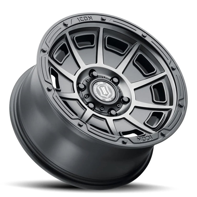 17x8.5 Icon Alloys Victory Smoked Satin Black Wheel 6x5.5 Bolt Pattern 0mm Offset
