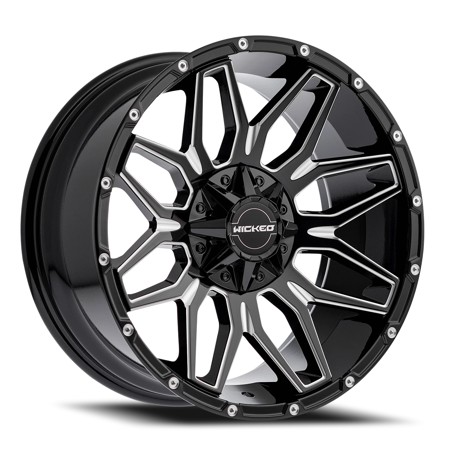 20x10 Wicked Off-Road W825 Gloss Black Milled Wheel 6x5.5 Bolt Pattern -18mm Offset