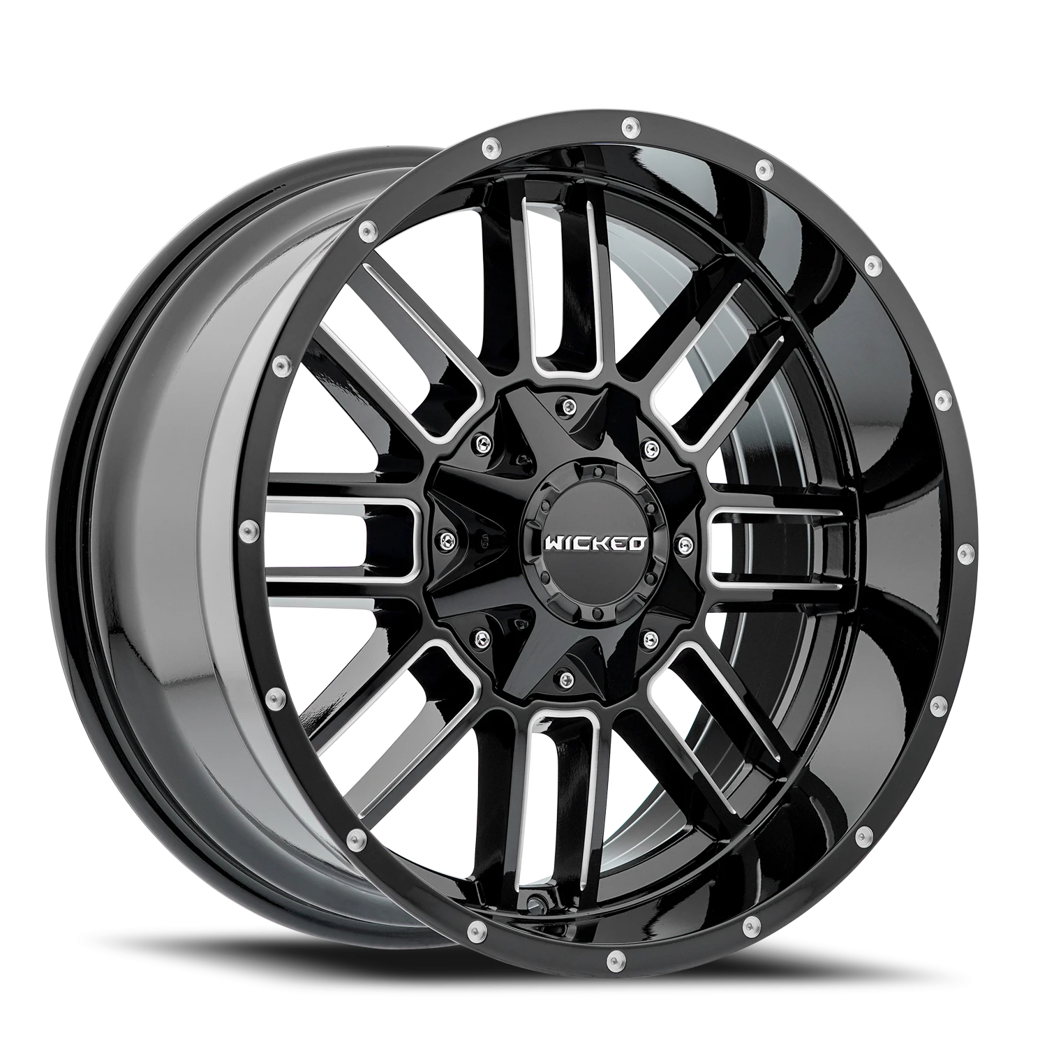 20x10 Wicked Off-Road W826 Gloss Black Milled Wheel 6x5.5 Bolt Pattern -18mm Offset