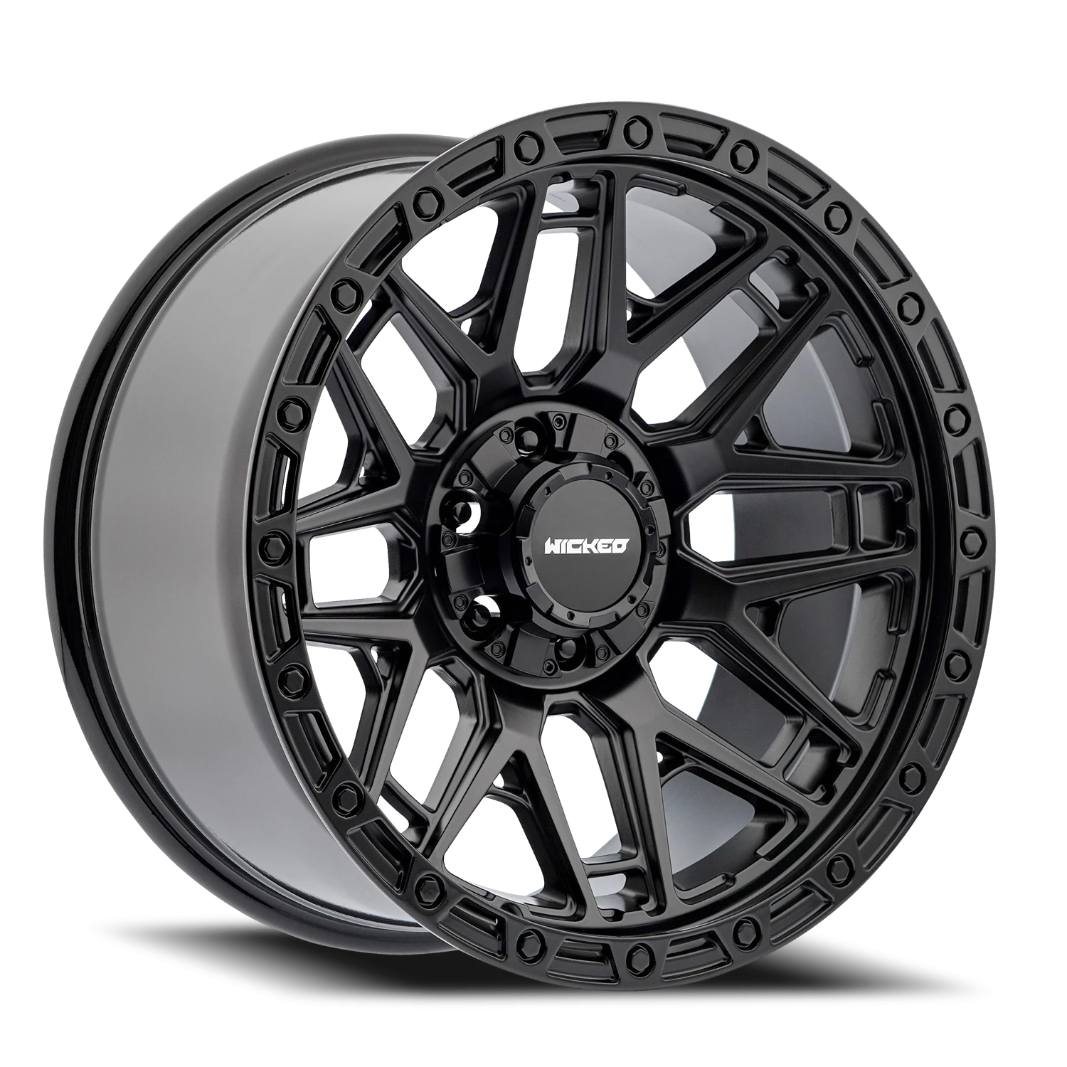 20x10 Wicked Off-Road W828 Satin Black W/Gloss Lip Wheel 6x5.5 Bolt Pattern -12mm Offset