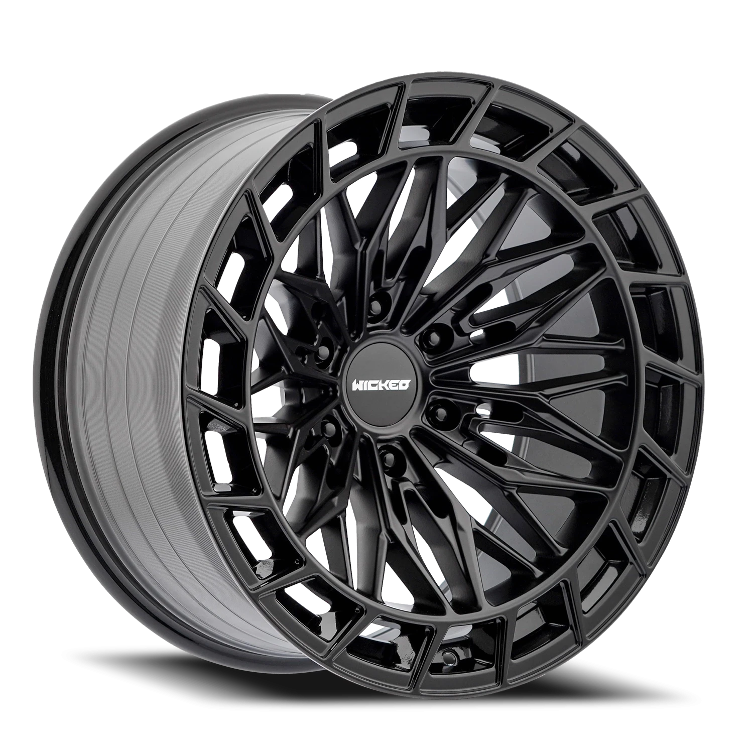 20x10 Wicked Off-Road W829 Satin Black W/Gloss Lip Wheel 6x5.5 Bolt Pattern -24mm Offset