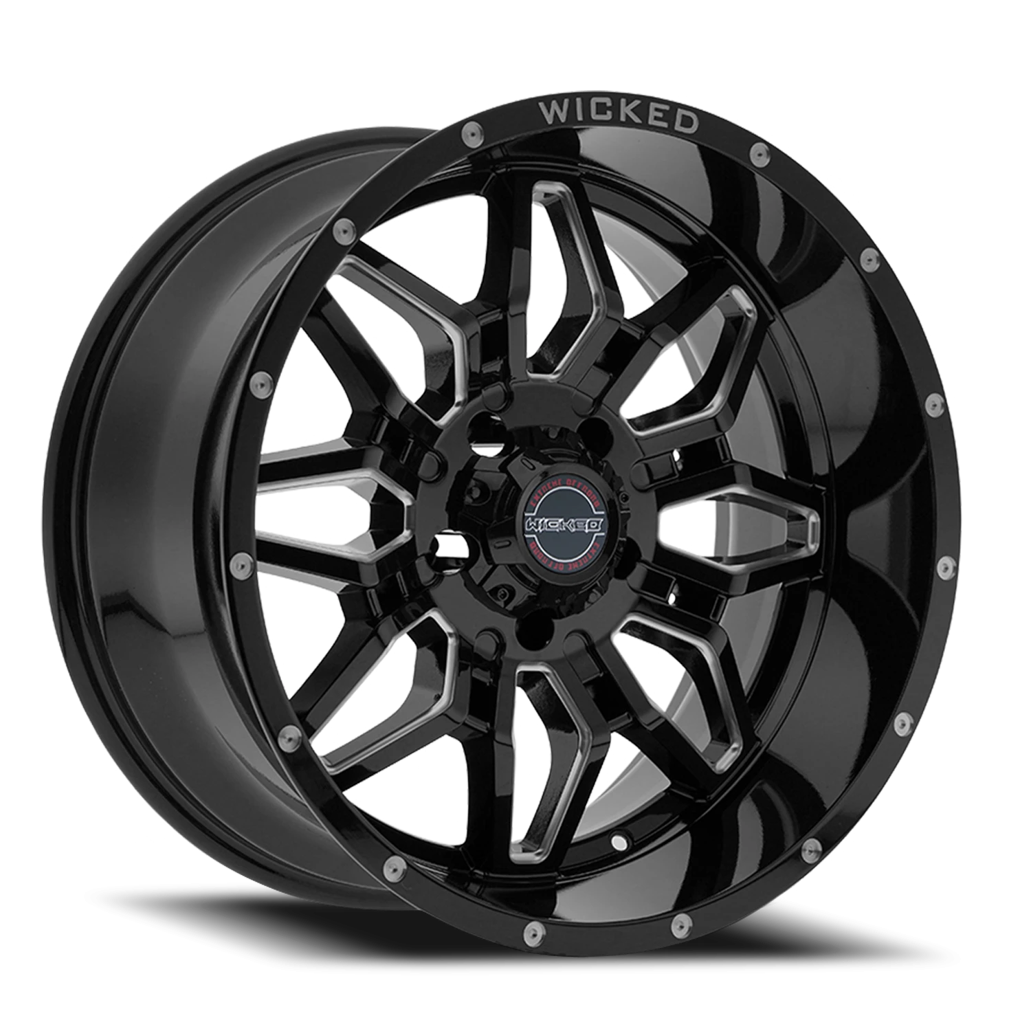 20x10 Wicked Off-Road W909 Gloss Black Milled Wheel 6x5.5 Bolt Pattern -24mm Offset