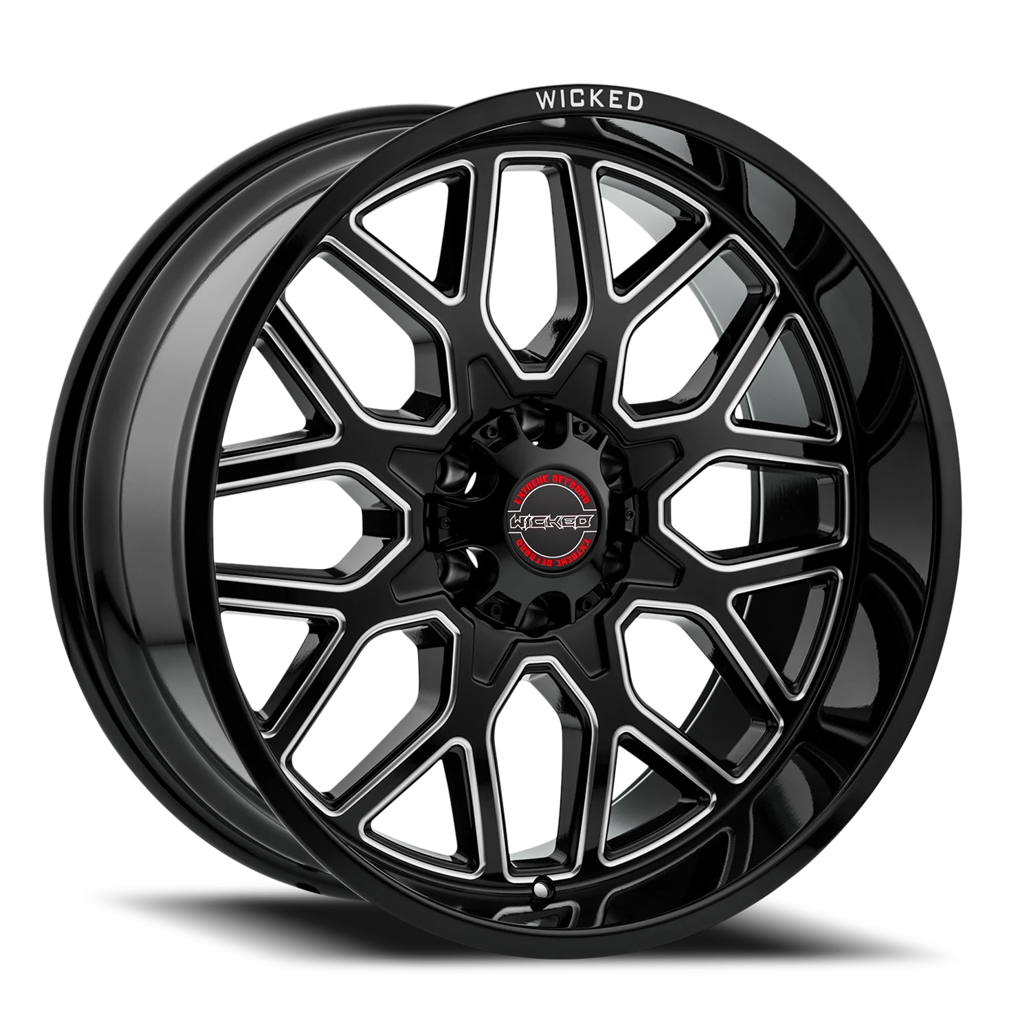 22x10 Wicked Off-Road W938 Gloss Black Milled Window Wheel 6x5.5 Bolt Pattern -19mm Offset