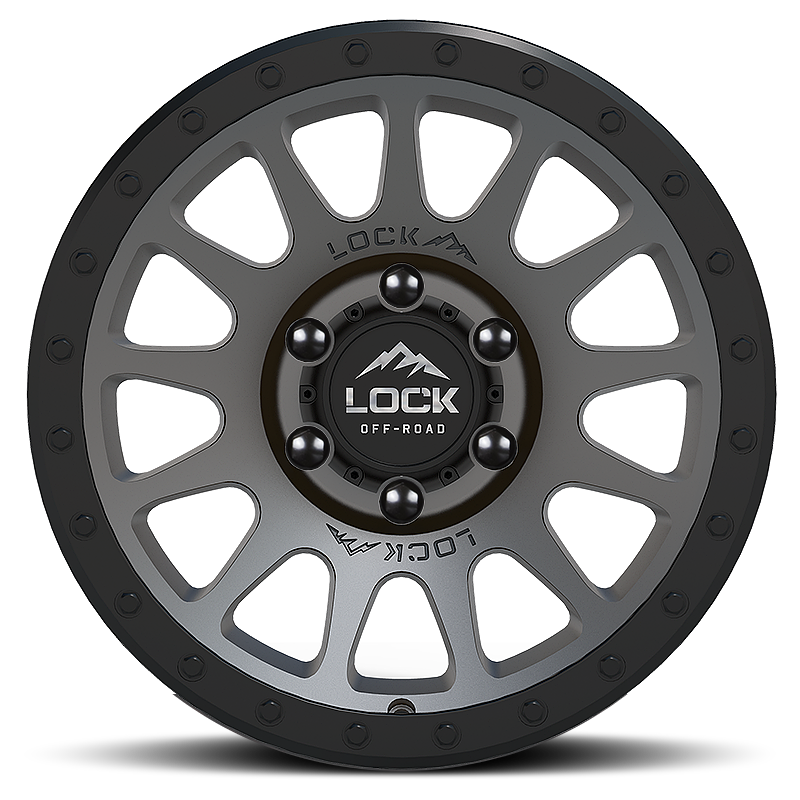 20x10 lock off-road yosemite matte grey w matte black ring wheel 6x5.5 bolt pattern 18mm offset