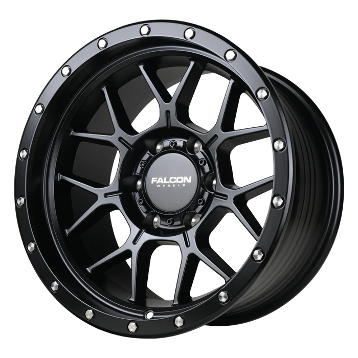 17x9 Falcon Wheels TX Titan Matte Black W/Matte Black Ring Wheel 6x5.5 Bolt Pattern -12mm Offset